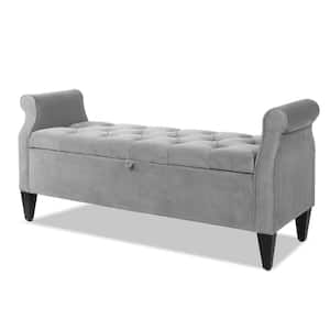 Jacqueline Tufted Roll Arm Storage Bench Opal Grey