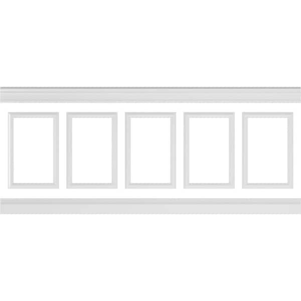 Ekena Millwork 94 1/2 in. (Adjustable 40 in. to 44 in.) 26 sq. ft. Polyurethane Ashford Square Panel Wainscot Kit Primed