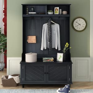 Ingrid Black 40 in. W x 65 in. H Hall Tree with Bench and Shoe Storage