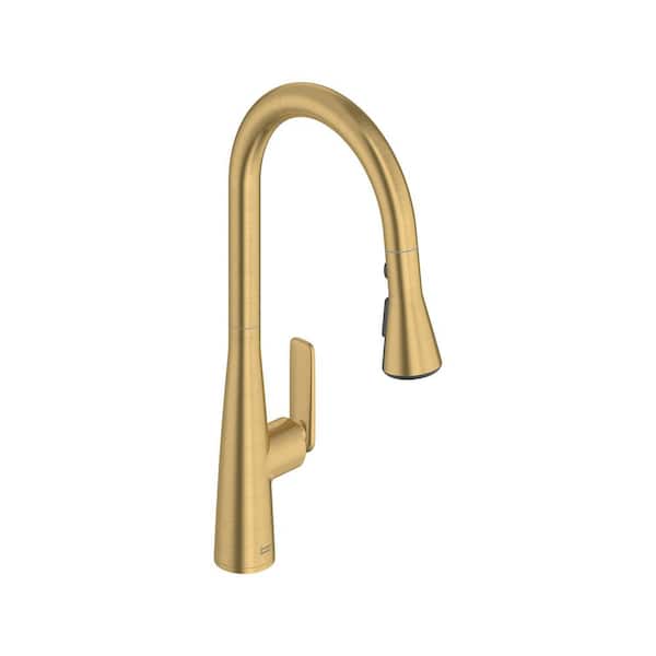 Aspirations 18 in. Single Handle Pull Down Triple Sprayer Kitchen Faucet with 360° Swivel Spout in Brushed Gold