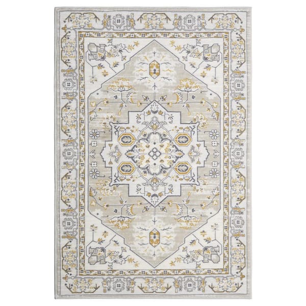 Garvee Beige 2 ft. x 3 ft. Washable Floral Indoor Entryway Area Rug