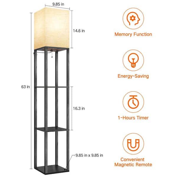 BICIK 63 in. Black Dimmable Column Shelf Floor Lamp with BICIK 63 in. Black Dimmable Column Shelf Floor Lamp with