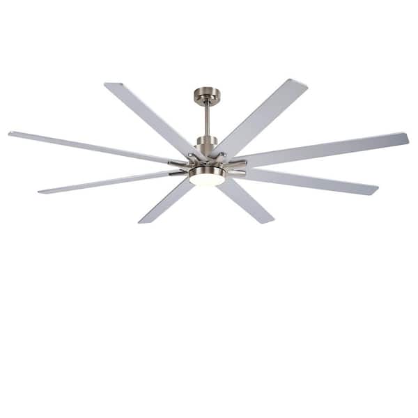84 in.Nickel Standard Flush Mount Ceiling Fan with Plywood Reversible Blades, LED Light, 6-Speed DC Motor,Remote Control