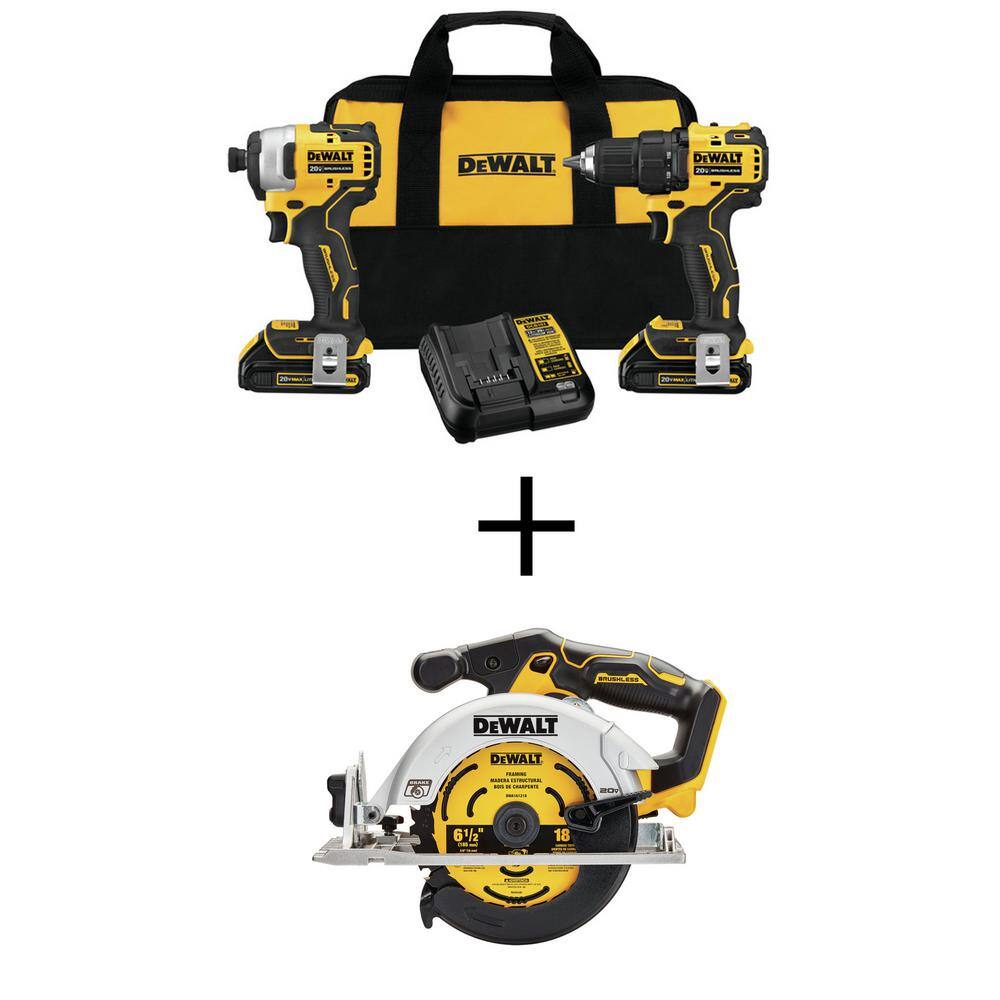 DEWALT ATOMIC 20V MAX Cordless Brushless Compact Drill/Impact 2 Tool Combo Kit, 20V 6.5 in. Circ Saw, and (2) 1.3Ah Batteries DCK278C2WDCS565 Sansujyuku sansujyuku.com
