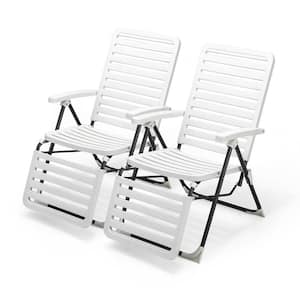 PP Chaise Lounge Folding Reclining Chair 7-Level Backrest Footrest Patio Set of 2