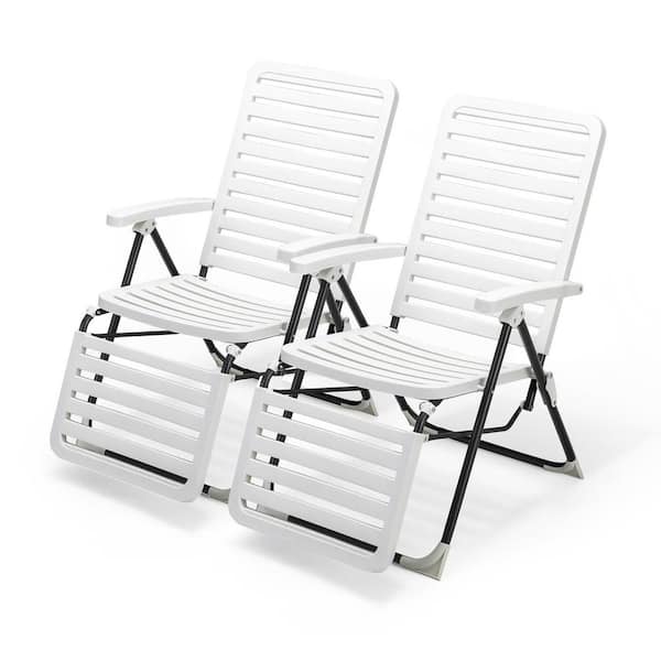Gymax PP Chaise Lounge Folding Reclining Chair 7-Level Backrest Footrest Patio Set of 2