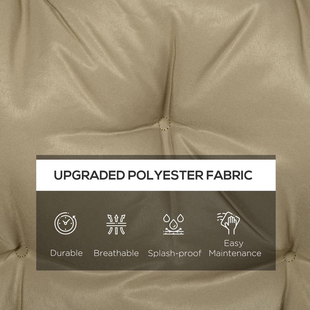Khaki Tufted 3-Seater Outdoor Bench Cushion with Backrest