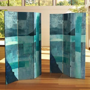 6 ft. Indigo Shadow Printed 3-Panel Room Divider