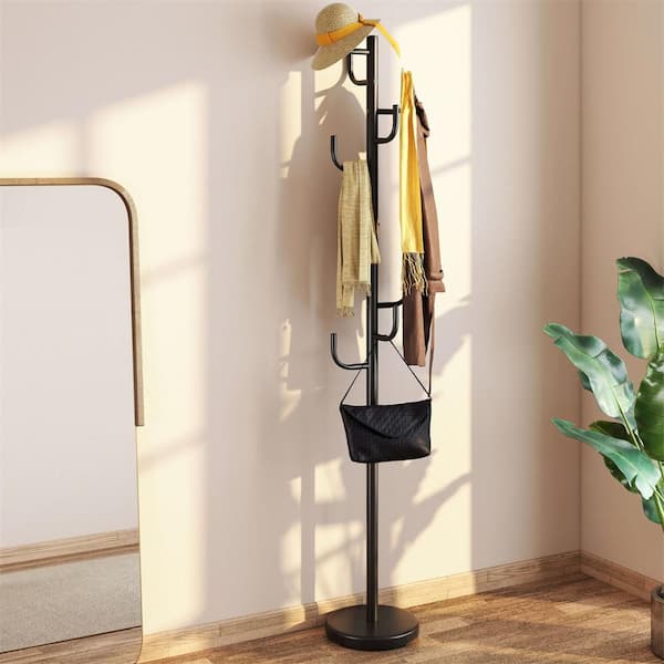 Black Metal Coat Rack Hat Hanger Hooks Hall Entryway for Jacket Umbrella Tree Stand
