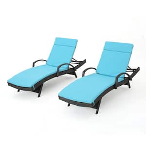Miller Grey 2-Piece Faux Rattan Outdoor Chaise Lounge Set with Blue Cushions and Armrest