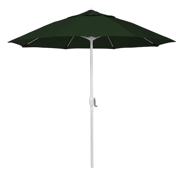 California Umbrella 9 ft. Matted White Aluminum Market Patio Umbrella Fiberglass Ribs and Auto Tilt in Hunter Green Pacifica