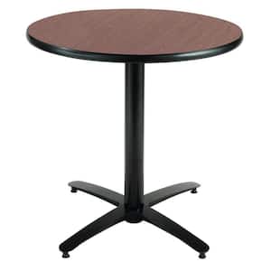 Mode 30 in. Round Dark Mahogany Wood Laminate Dining Table with Black X-Shaped Steel Frame (Seats 2)