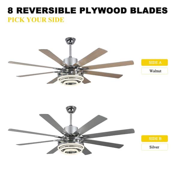 Maya 72 in. Indoor Chrome DIY Shape Dimmable Modern Ceiling Fan with LED Light, Reversible 6-Speed Ceiling with Remote