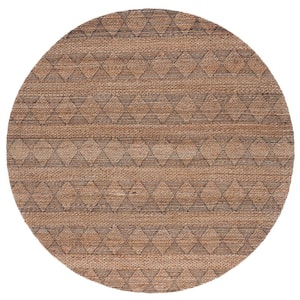 Natural Fiber Natural/Black 6 ft. x 6 ft. Abstract Striped Round Area Rug