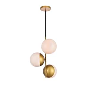 Timeless Home 17.5 in. 3-Light Brass And Frosted White Pendant Light, Bulbs Not Included