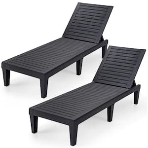 Black Plastic Patio Outdoor Chaise Lounge Chair Recliner with Adjustable Backrest (Set of 2)