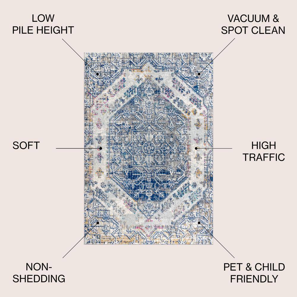 Reversible Blue-Cream 8' x 10' Synthetic Vintage Persian Rug