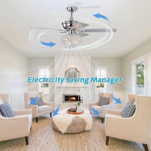 Sunpez 52 in. Indoor Chrome Crystal Modern Ceiling Fan with
