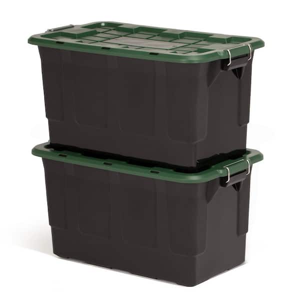 2 Pack 30 Gal. Plastic Stackable Home Storage Bins with Lids, Black and Green