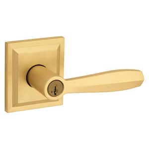 Prestige Torrey Satin Brass Low Profile Rose Entry Door Lever featuring SmartKey Security
