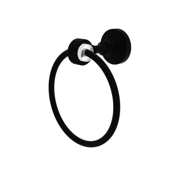 Allied Brass Pacific Grove Collection Wall Mounted Towel Ring with Groovy Accents in Matte Black
