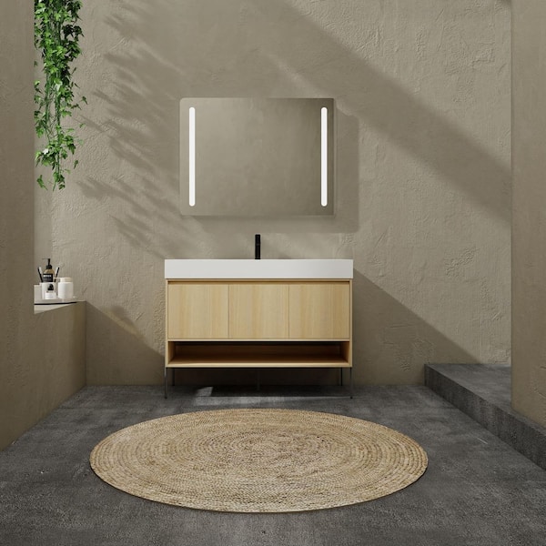 UPIKER Torino 47.24 in. W x 18.11 in. D x 35.06 in. H Freestanding Original Oak Bath Vanity with White Resin Top Unassembled