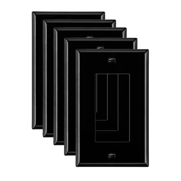 ENERLITES 1-Gang Black Gloss Decorator/Rocker Outlet Metal Wall Plate, 5-Pack