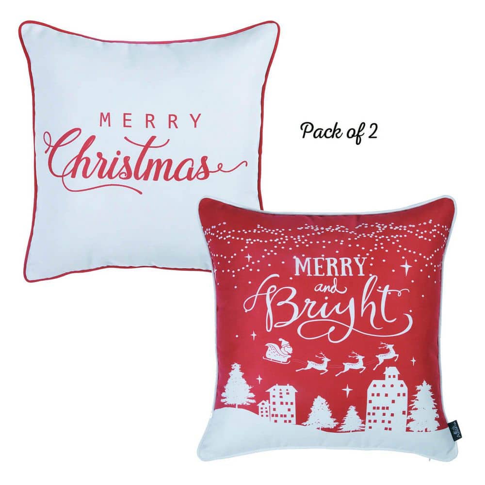 Festive Red and White Merry Christmas Polyester Throw Pillow Set