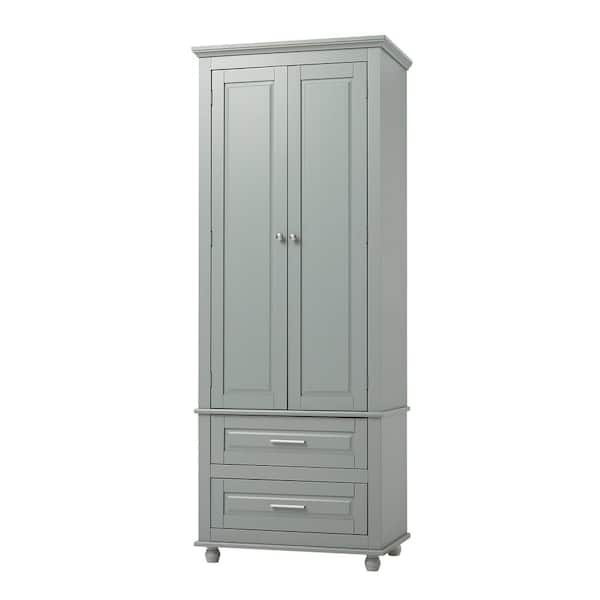 24 in. W x 15.7 in. D x 62.5 in. H Gray Linen Cabinet with 2-Drawers, Silver Handles and Adjustable Shelf