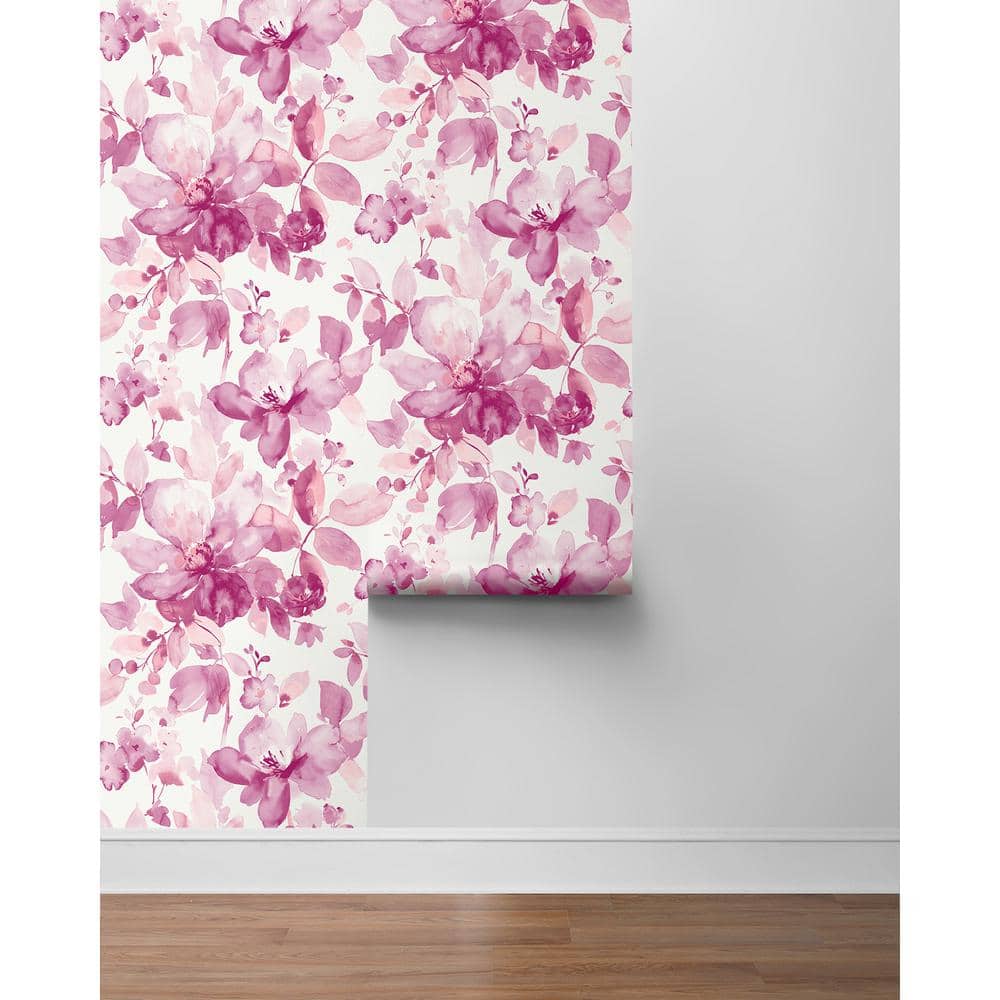 Pink Floral Watercolor Self-Adhesive Vinyl Wallpaper