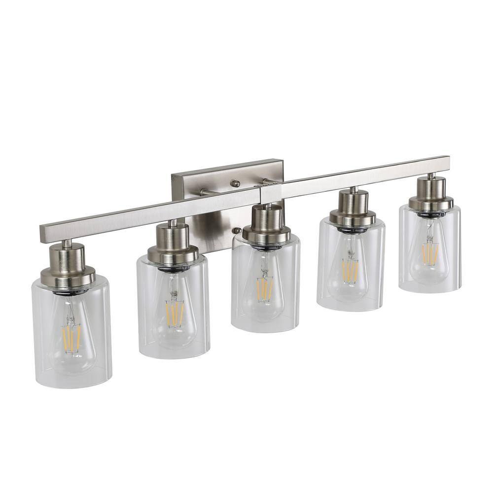 29.9 in. 5-Light Farmhouse Silver Vanity Light Bathroom with Cleat Glass Lampshade Can Mounted Up/Down price history on PriceWatchPro