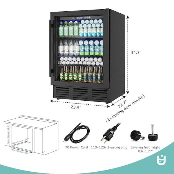 24 in. Single Zone 180-Cans Undercounter Freestanding/Built-in Beverage and Wine Cooler in Black and ETL Certified