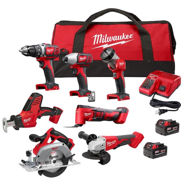 Milwaukee M18 18-Volt Lithium-Ion Cordless Combo Kit 7-Tool with 2-Batteries, Charger and Tool Bag