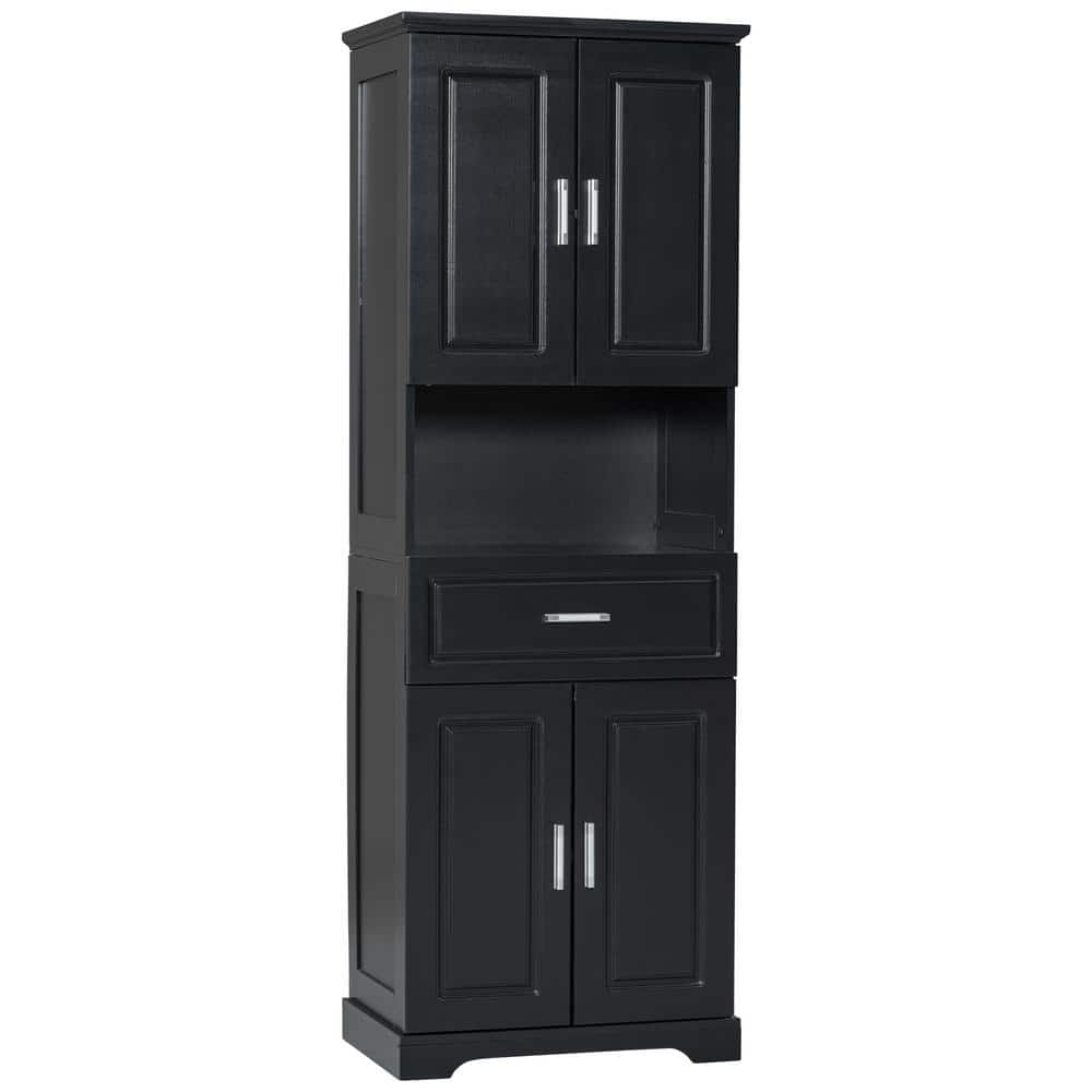 24.5 in. W x 16.1 in. D x 70.8 in. H Black Linen Cabinet with 4 Doors