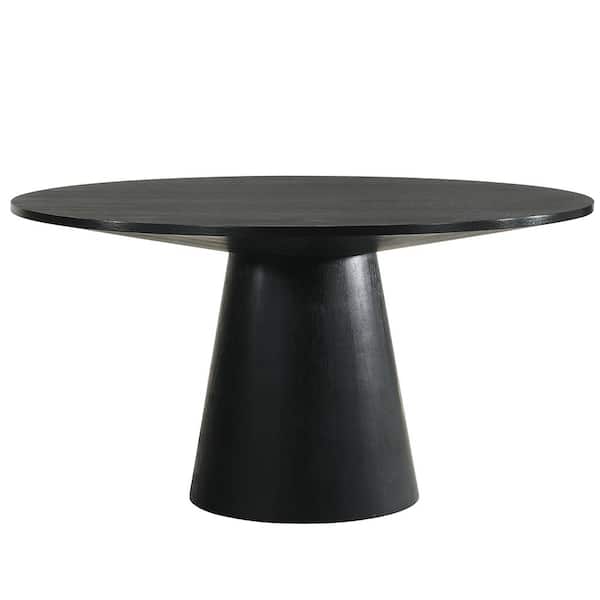 Froja Wood Ebony Black Wood Top 59 in. Pedestal Dining Table Searts 4