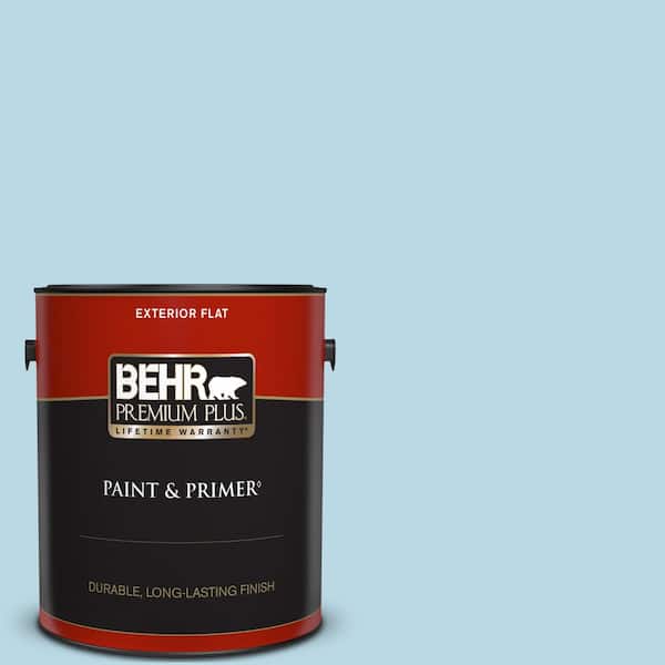 BEHR PREMIUM PLUS 1 gal. #M490-1 Breezy Blue Flat Exterior Paint & Primer