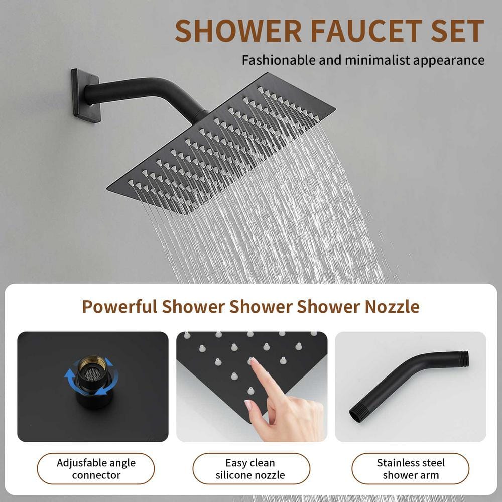 Matte Black Stainless Steel Square Rain Shower Faucet Set
