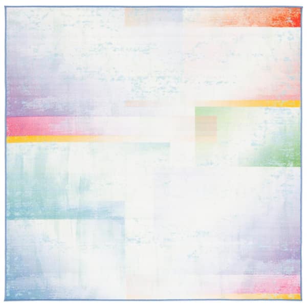 SAFAVIEH Paint Brush Blue/Green 7 ft. x 7 ft. Machine Washable Geometric Gradient Square Area Rug