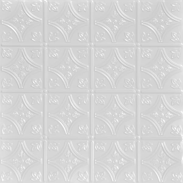 FROM PLAIN TO BEAUTIFUL IN HOURS Tiny Tiptoe White 2 ft. x 2 ft. Decorative Lay-in Tin Ceiling Tile (48 sq. ft./case)