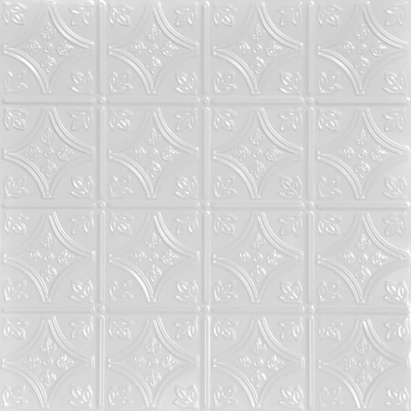 FROM PLAIN TO BEAUTIFUL IN HOURS Tiny Tiptoe White 2 ft. x 2 ft. Decorative Tin Style Lay-in Ceiling Tile (24 sq. ft./case)
