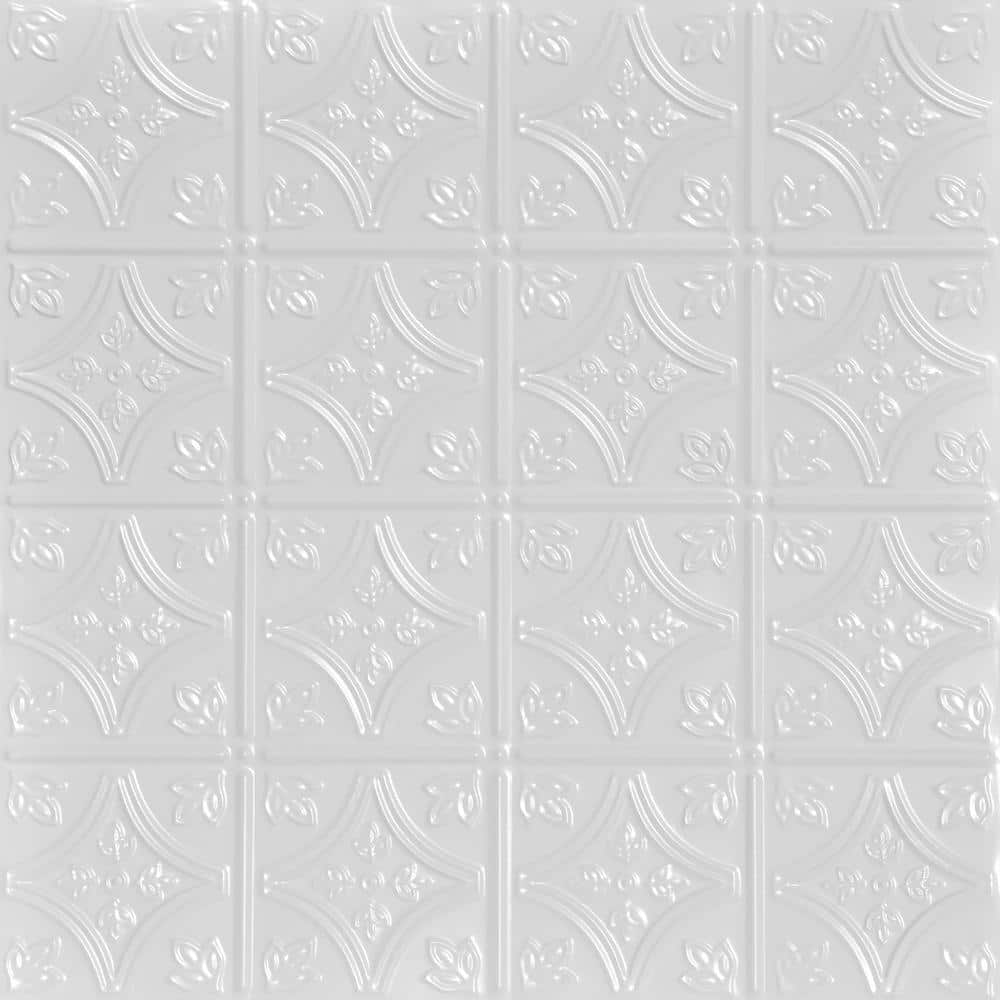 FROM PLAIN TO BEAUTIFUL IN HOURS Tiny Tiptoe ft. x ft. Nail Up Tin  Ceiling Tiles Surface Mount White 12 Pack (48 sq. ft./case)  SKPC209-wh-24x24-N-12 The Home Depot