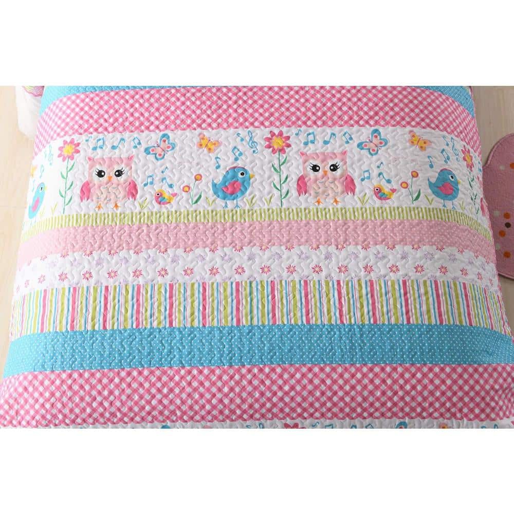 Pink and Blue Reversible Twin Bedspread Set for Girls