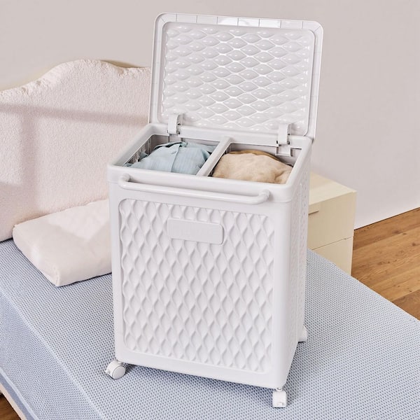VECELO Rolling Laundry Hamper with Lid and Wheels-Dual Compartment