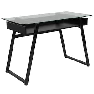 43 in. Rectangular Clear/Black Writing Desks with Keyboard Tray