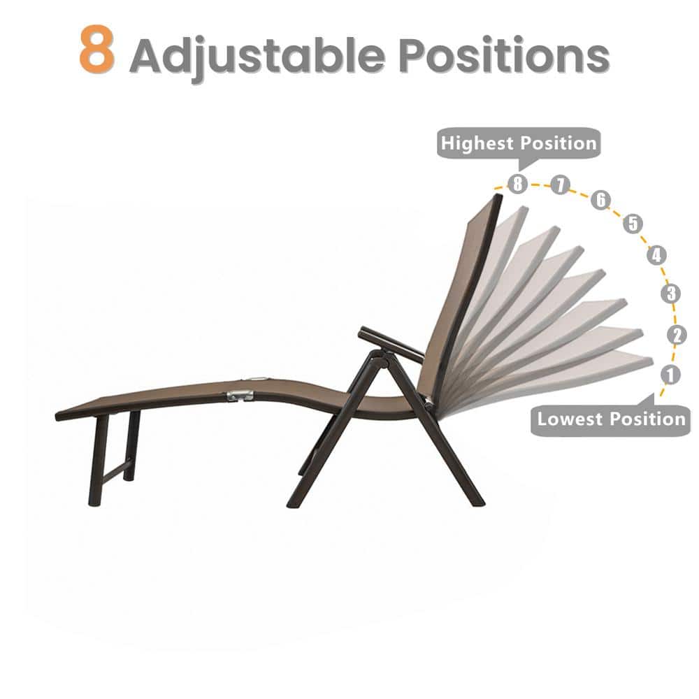 Brown Aluminum Outdoor Chaise Lounge with Textilene Fabric