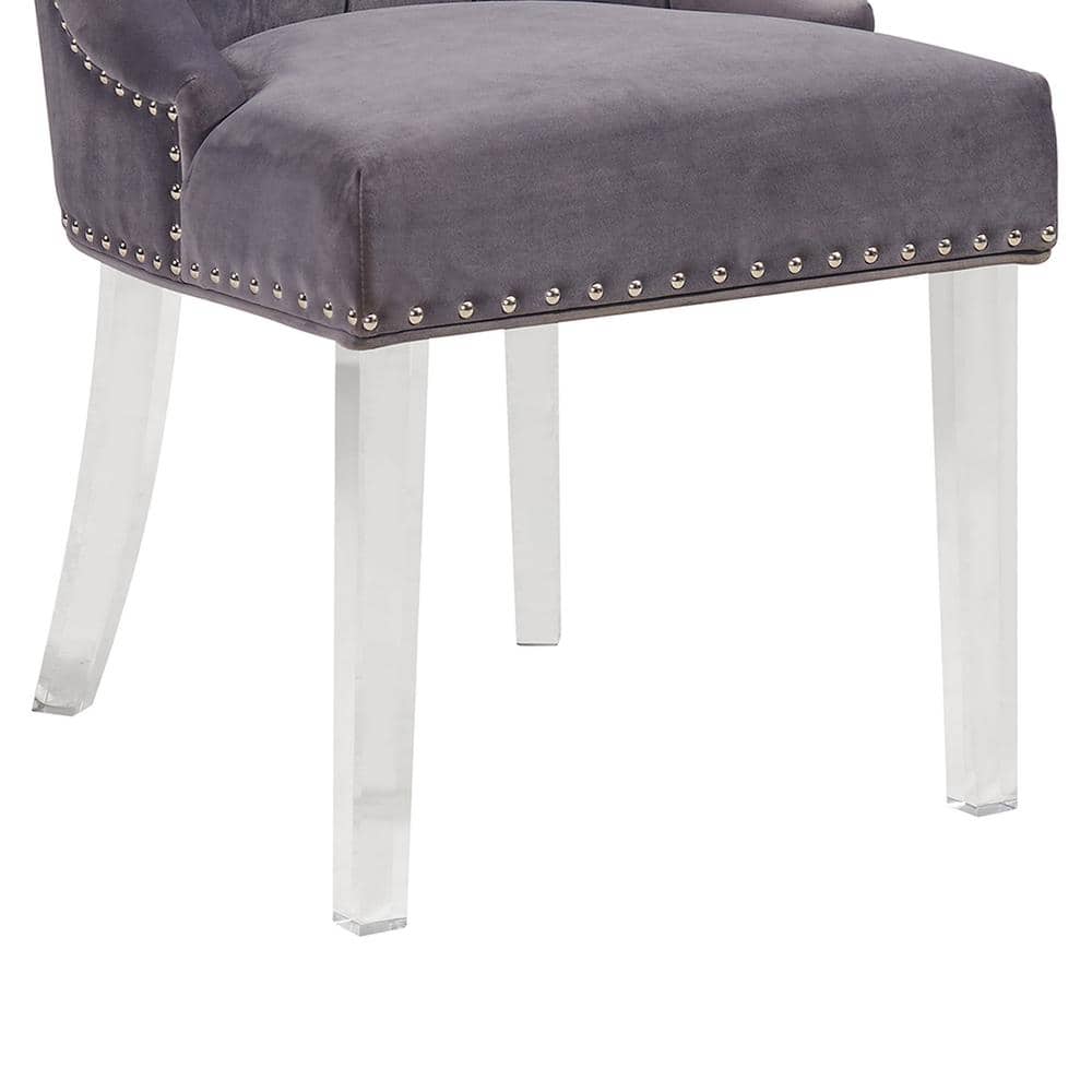 Gray Velvet Upholstered Side Chair with Acrylic Legs
