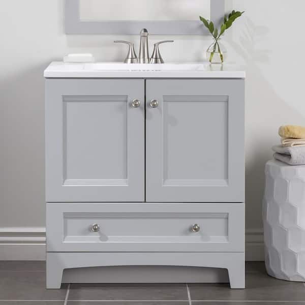 Glacier Bay Delridge 30.25 in. W x 18.75 in. D x 32.89 in. H Single Sink Bath Vanity in Pearl Gray with White Cultured Marble Top