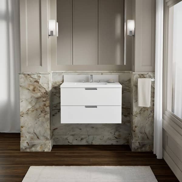Maxstow 30 in. Single SinkWhite Bath Vanity with White Quartz Top