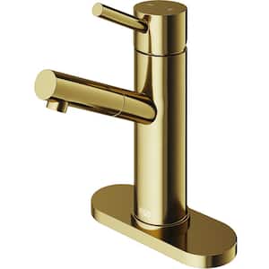 Noma Single Handle Single-Hole Bathroom Faucet Set with Deck Plate in Matte Gold