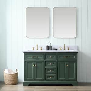 Thompson 54 in. W x 22 in. D Bath Vanity in Evergreen with Engineered Stone Top in Carrara White with White Sinks